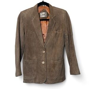 Vintage I.Magnin Women 8 Brown Satin Lined Suede Double Breasted‎ Blazer READ
